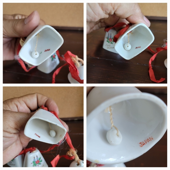 Christmas Bells Ornaments Lot of 4 Bone China Asst Vintage Japan 1-1/2" High - Picture 3 of 4
